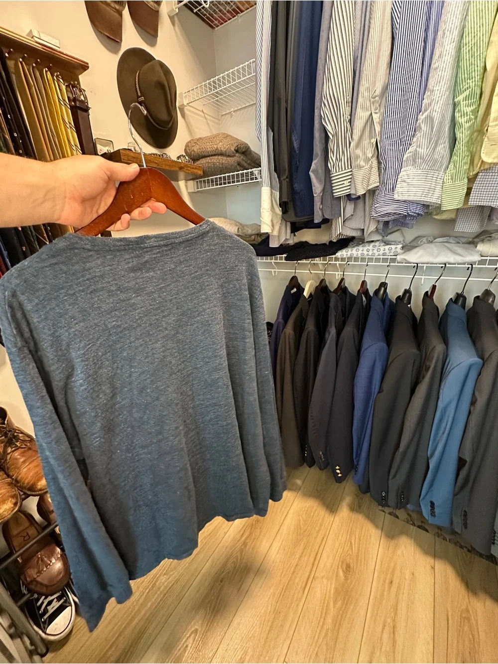 Polo by Ralph Lauren Heathered Navy V-Neck Tee with Yellow Logo